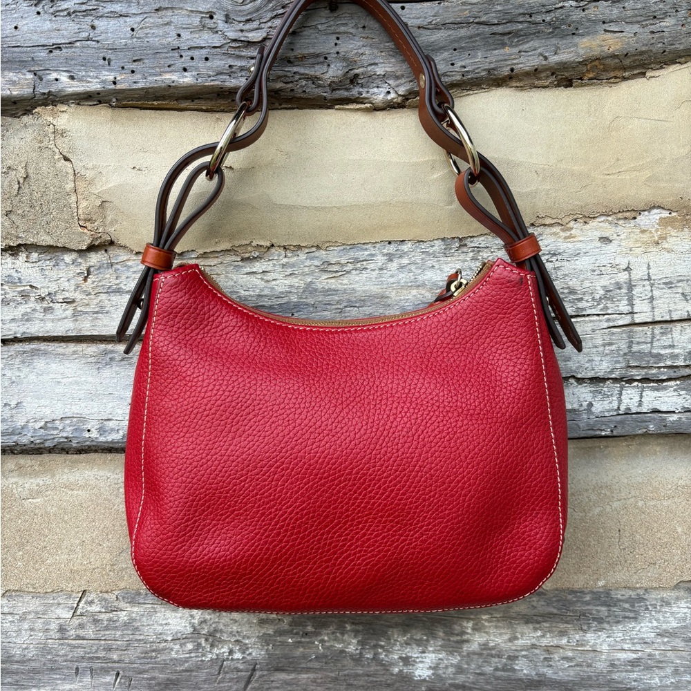 Dooney & Bourke Red Pebble Grain  Leather Hobo with Brown Leather Strap NWOT - Picture 7 of 13